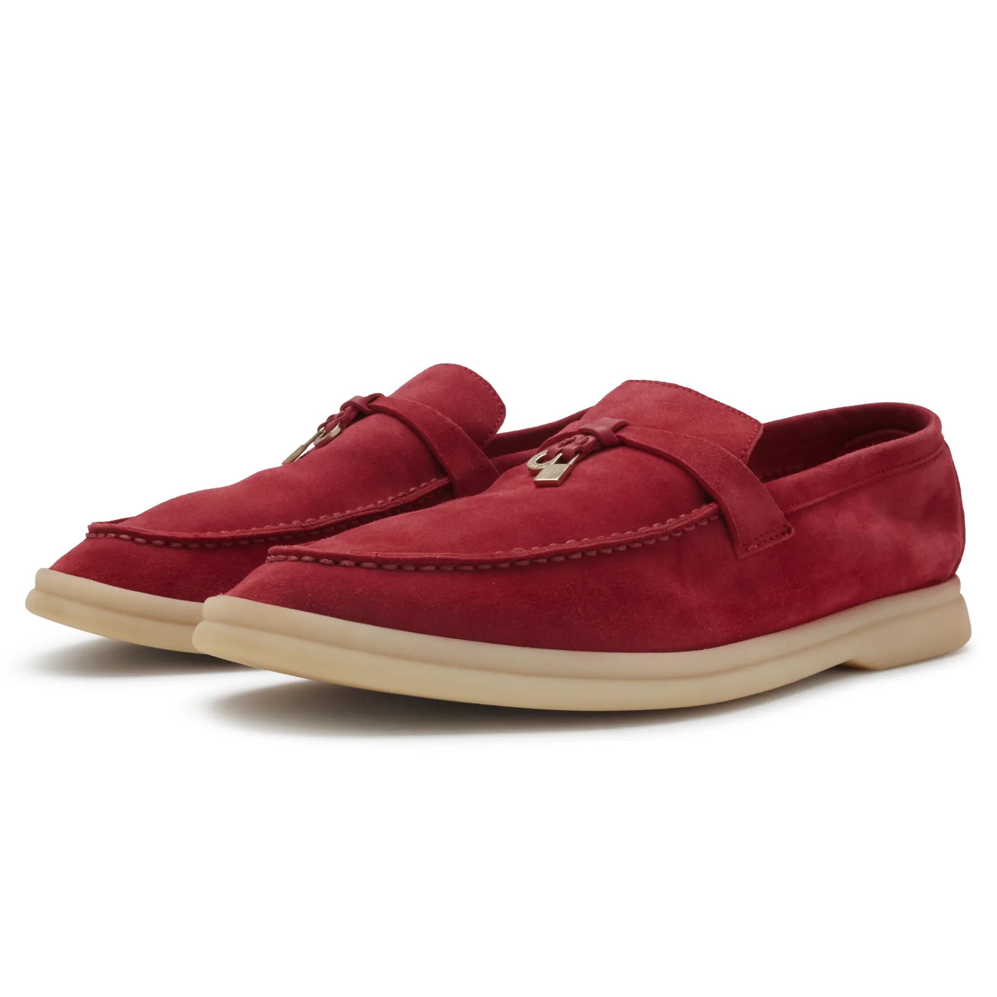 Front Side View of Preloved - Loro Piana Summer Charms Suede Red Fairy Loafers